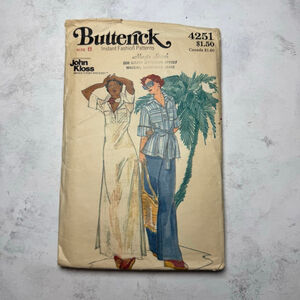 Vintage 1970’s Butterick 4251 Dress Top Wide Leg Pants Sewing Pattern Size 8